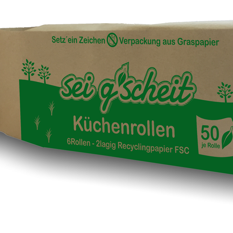 Küchenrolle aus Recyclingpapier 6 Rollen im Graspapiersack